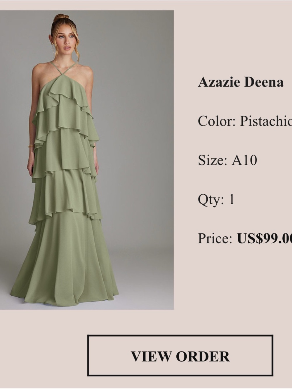 Azazie Pistachio Tiered Ruffle Halter Maxi Dress